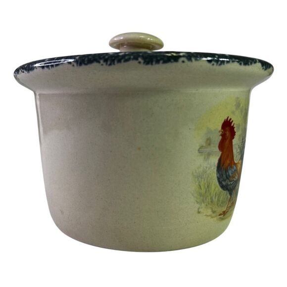 Home & Garden Party Rooster Crock 4” Small Canister Jar & Lid Handmade USA 2000 - Picture 5 of 13